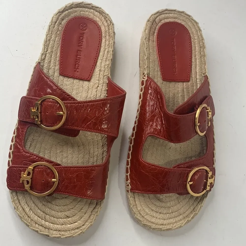 Tory Burch Selby red leather espadrille slides NWOB - Picture 3 of 8